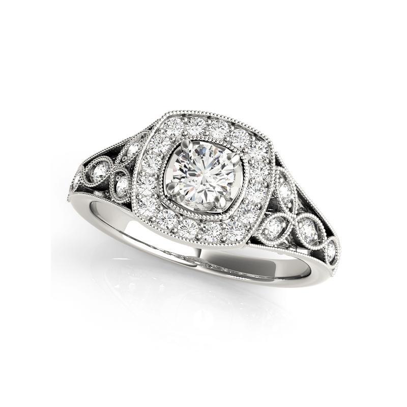 Taglio rotondo GIA 1,21ct Anello con diamante rotondo quadrato a raggiera Vintage Leaf in vendita