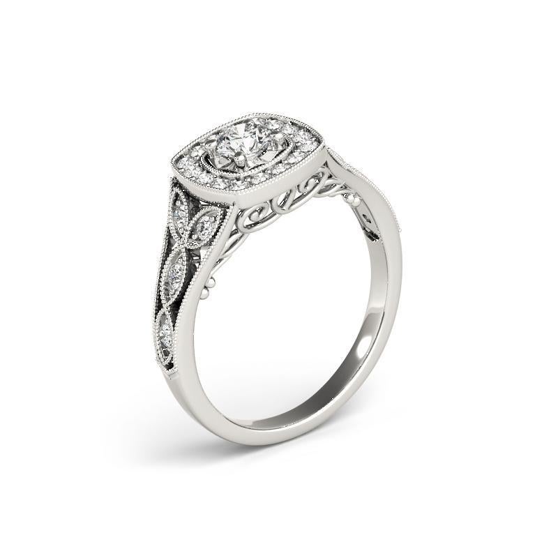Donna GIA 1,21ct Anello con diamante rotondo quadrato a raggiera Vintage Leaf in vendita