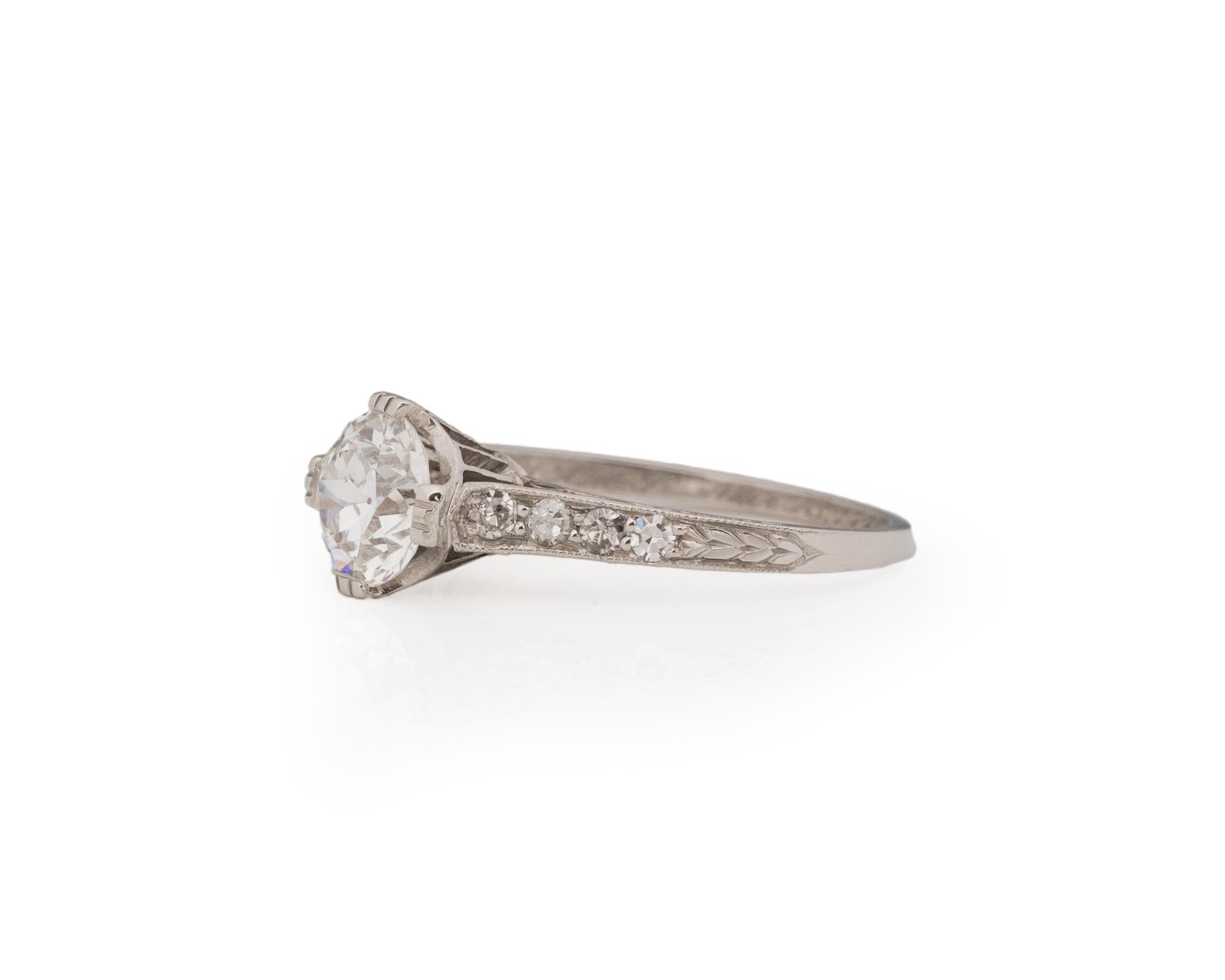 Old European Cut GIA 1.22 Carat Art Deco Diamond Platinum Engagement Ring For Sale