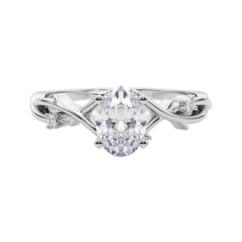 GIA 1.22 Carat Oval Vine Band Nature Inspired 18K White Gold Diamond Ring
