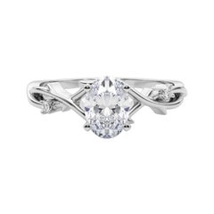 GIA 1.22 Carat Oval Vine Band Nature Inspired 18K White Gold Diamond Ring