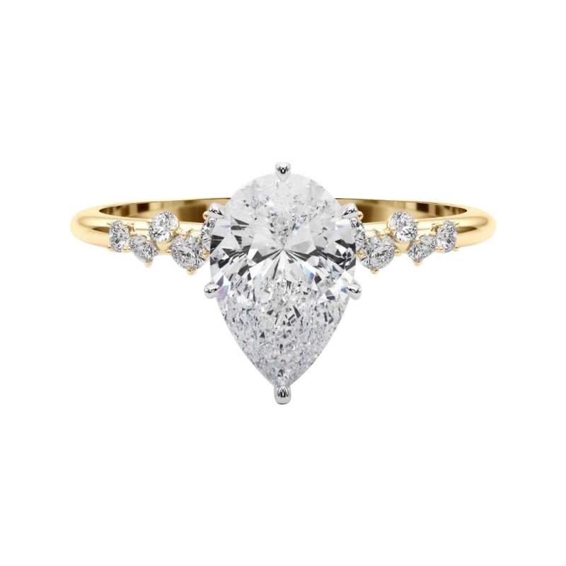 GIA 1,22 Karat Birne Cluster Trellis Solitär 18K Gelbgold Diamantring