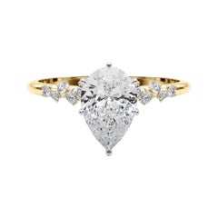 GIA 1.22 Carat Pear Cluster Trellis Solitaire 18K Yellow Gold Diamond Ring