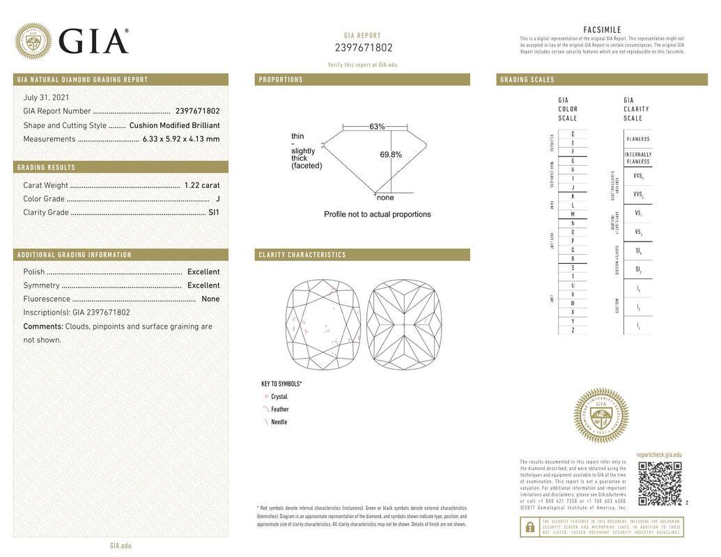 Contemporaneo GIA 1,22ct Cuscino a Tre Pietre Split Shank Pave  Anello con diamante in vendita
