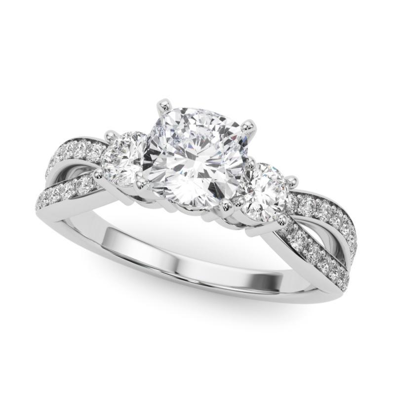 Taglio cuscino GIA 1,22ct Cuscino a Tre Pietre Split Shank Pave  Anello con diamante in vendita