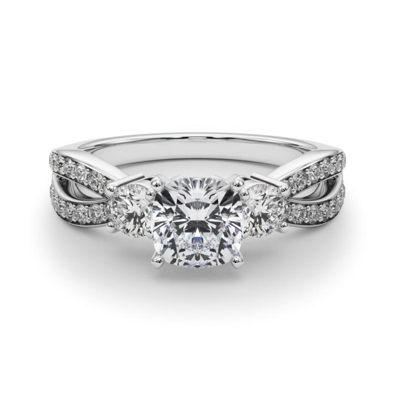 GIA 1.22ct Cushion Three-Stone Split Shank Pave  Bague en diamant