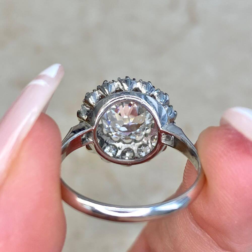 GIA 1.22ct Old Mine Cut Diamond Engagement Ring, F Color, Diamond Halo, Platinum 5