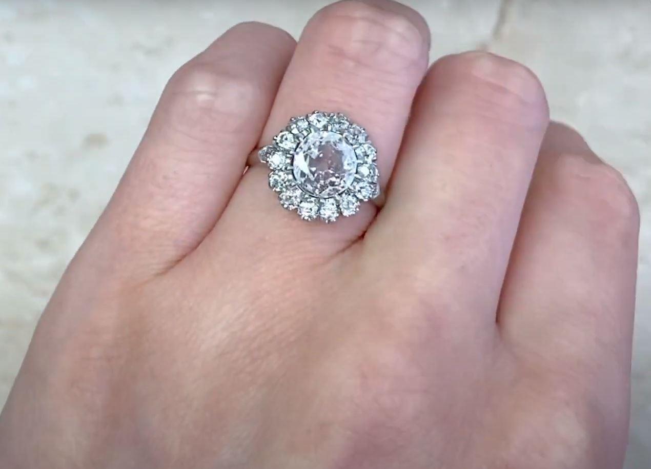 GIA 1.22ct Old Mine Cut Diamond Engagement Ring, F Color, Diamond Halo, Platinum For Sale 2