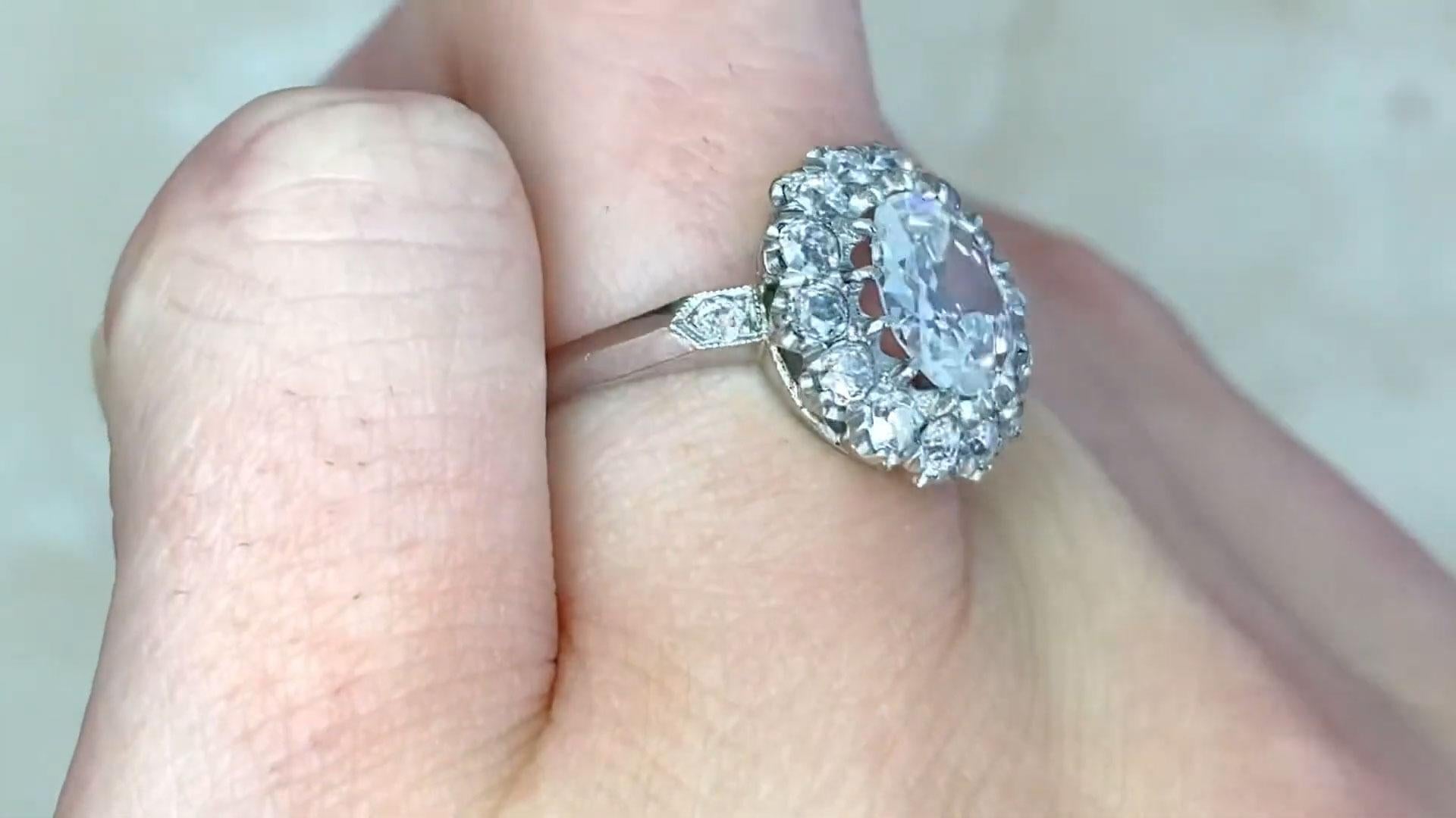 Art Deco Old Mine Cut Diamond Engagement Halo Ring (Approx. GIA 1.20-Carats), Platinum For Sale