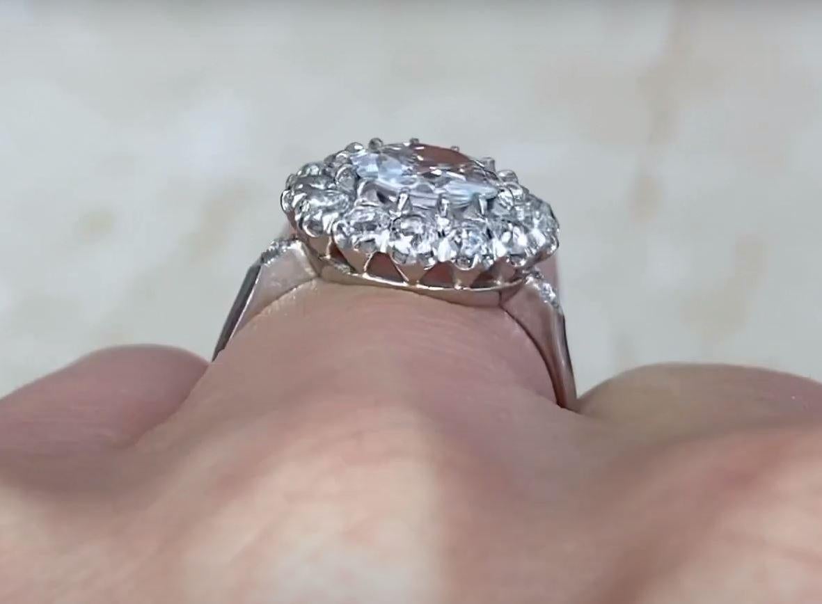 GIA 1.22ct Old Mine Cut Diamond Engagement Ring, F Color, Diamond Halo, Platinum 1