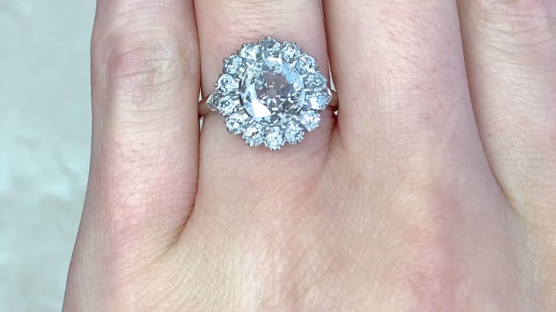 Old Mine Cut Diamond Engagement Halo Ring (Approx. GIA 1.20-Carats), Platinum In Excellent Condition For Sale In New York, NY
