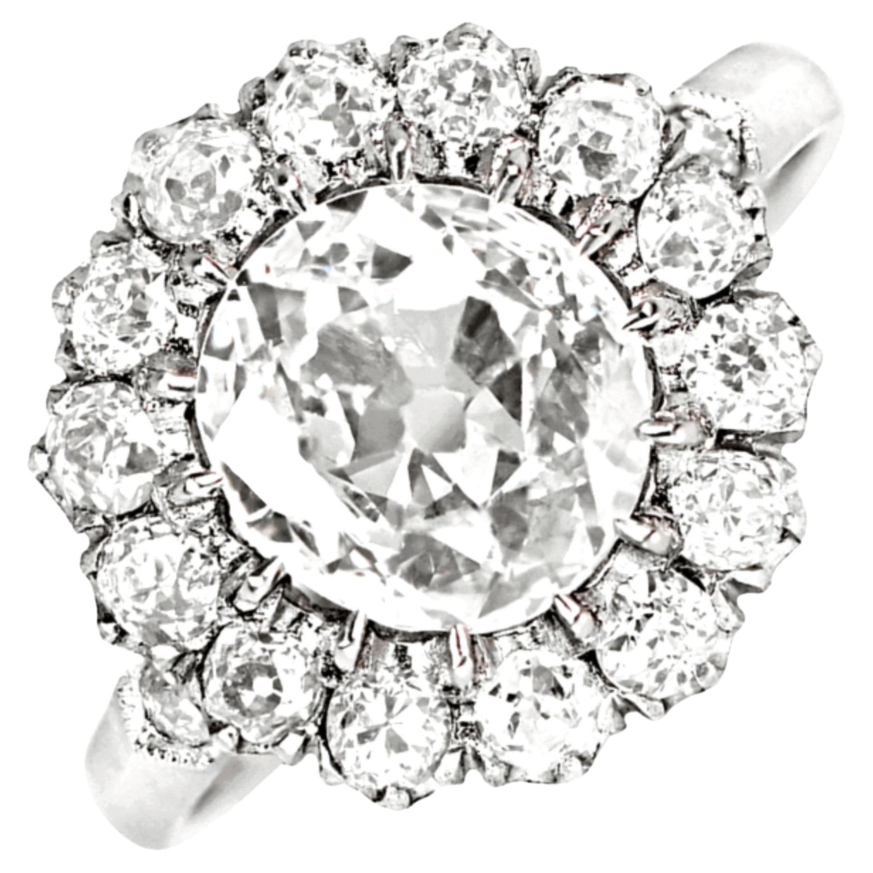 GIA 1.22ct Old Mine Cut Diamond Engagement Ring, F Color, Diamond Halo, Platinum For Sale
