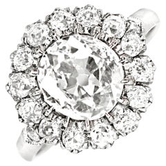 GIA 1.22ct Old Mine Cut Diamond Engagement Ring, F Color, Diamond Halo, Platinum