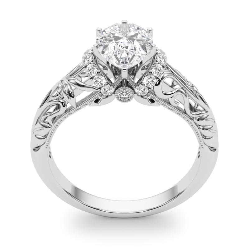 Donna GIA 1,22ct Pear Chevron Halo Floral Filigree  Anello con diamante in vendita