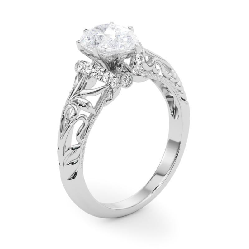 GIA 1,22ct Pear Chevron Halo Floral Filigree  Anello con diamante in vendita 1