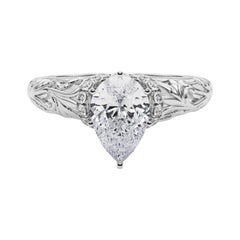 GIA 1.22ct Pear Chevron Halo Floral Filigree  Diamond Ring