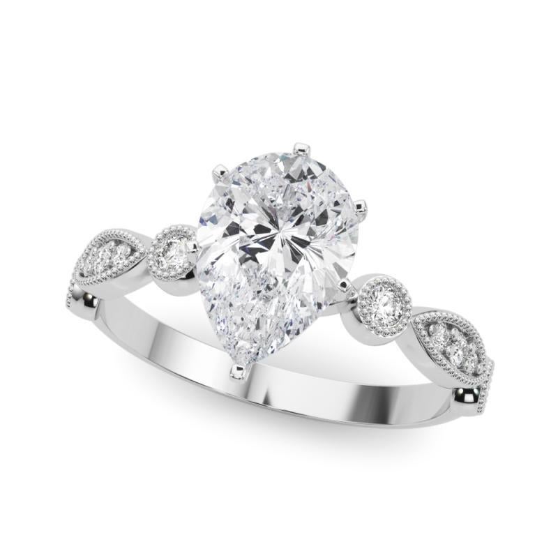 Pear Cut GIA 1.22ct Pear Marquise & Round Milgrain Bezel White Gold Diamond Ring For Sale