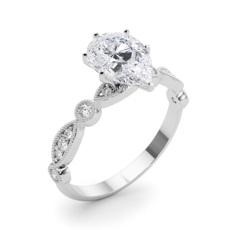 Women's GIA 1.22ct Pear Marquise & Round Milgrain Bezel White Gold Diamond Ring For Sale