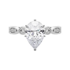 GIA 1.22ct Pear Marquise & Round Milgrain Bezel White Gold Diamond Ring