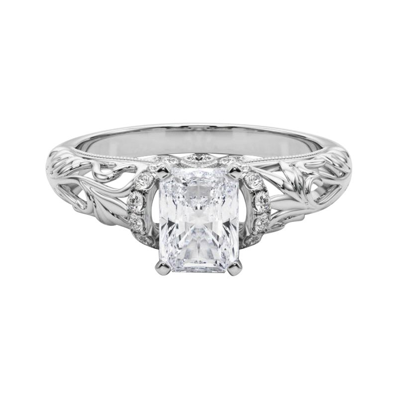 GIA 1.22ct Radioso Chevron Halo Filigrana Floreale  Anello con diamante