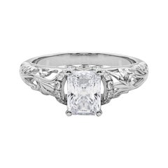 GIA 1.22ct Radioso Chevron Halo Filigrana Floreale  Anello con diamante