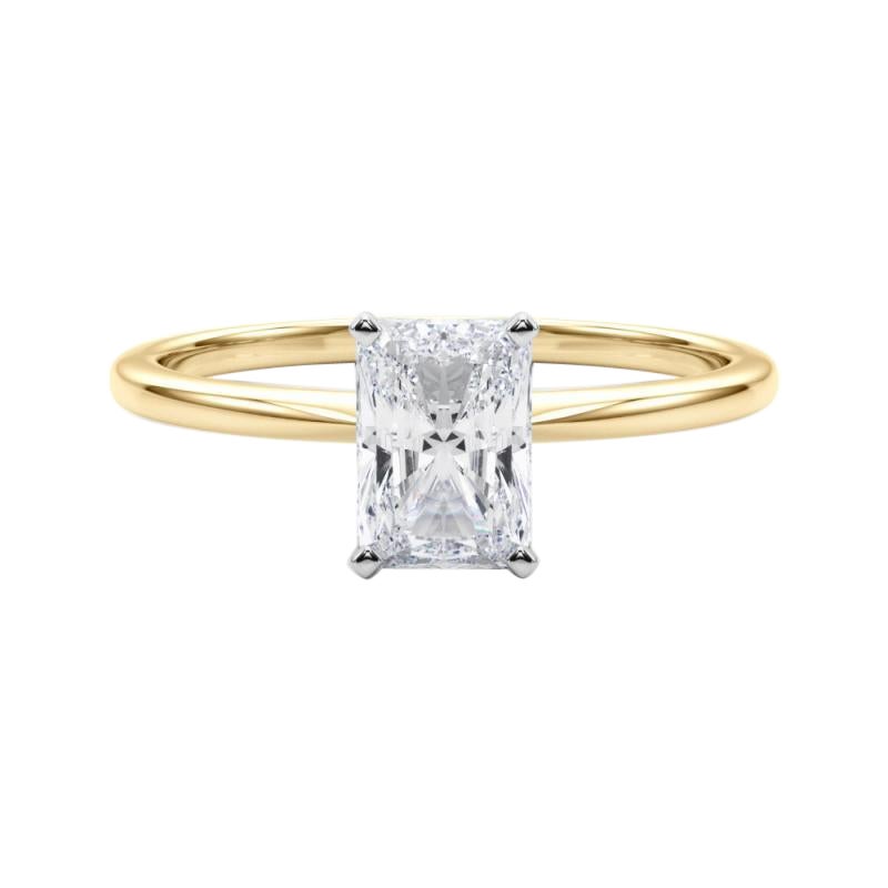 GIA 1,22ct Radiant Prong Set Solitaire Slim Band 18K Gelbgold Diamantring im Angebot