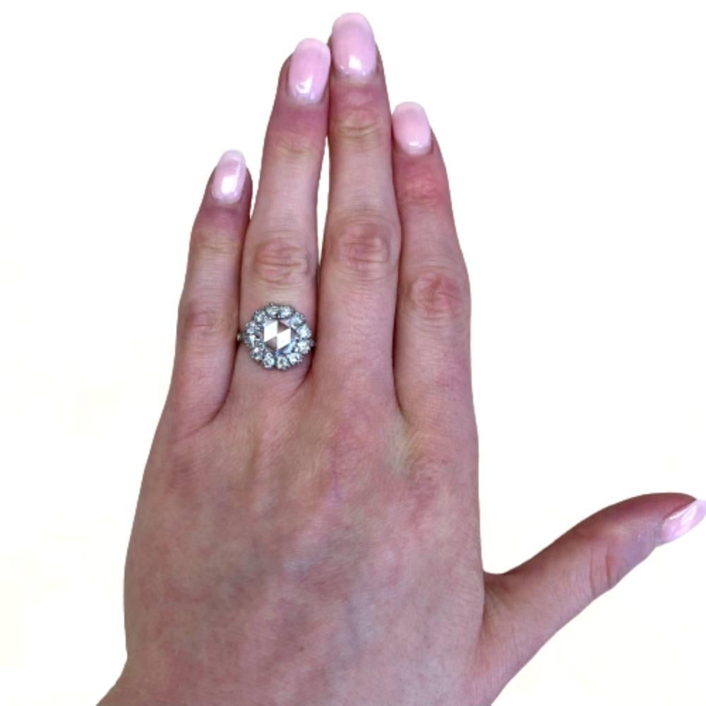 Art Deco GIA 1.22 Carat Rose-Cut Diamond Engagement Ring, G Color, Diamond Halo, Platinum