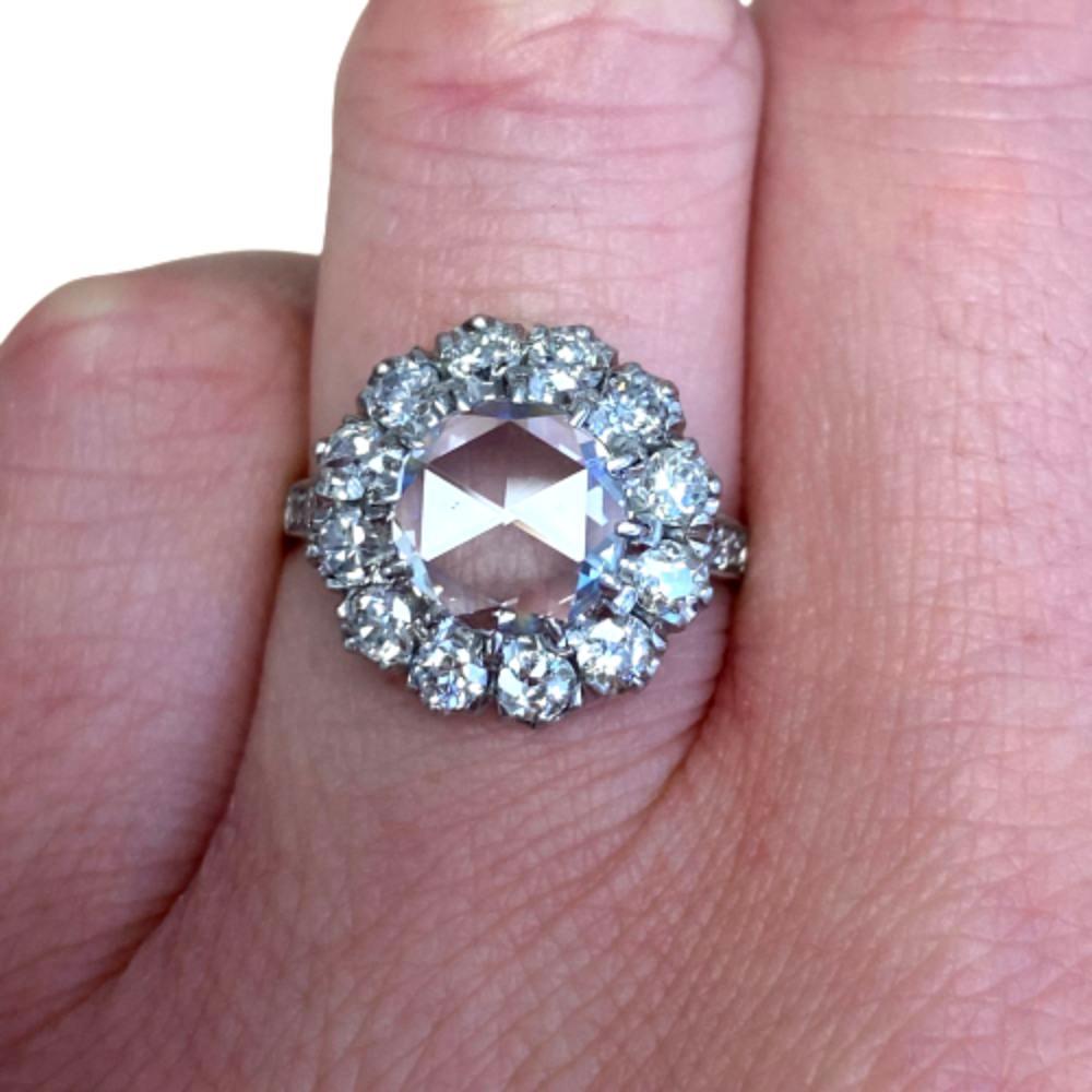 Rose Cut GIA 1.22 Carat Rose-Cut Diamond Engagement Ring, G Color, Diamond Halo, Platinum