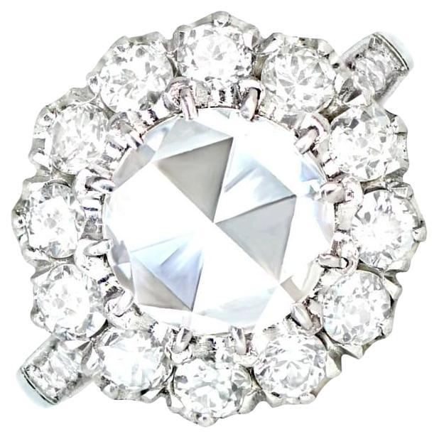 GIA 1.22 Carat Rose-Cut Diamond Engagement Ring, G Color, Diamond Halo, Platinum