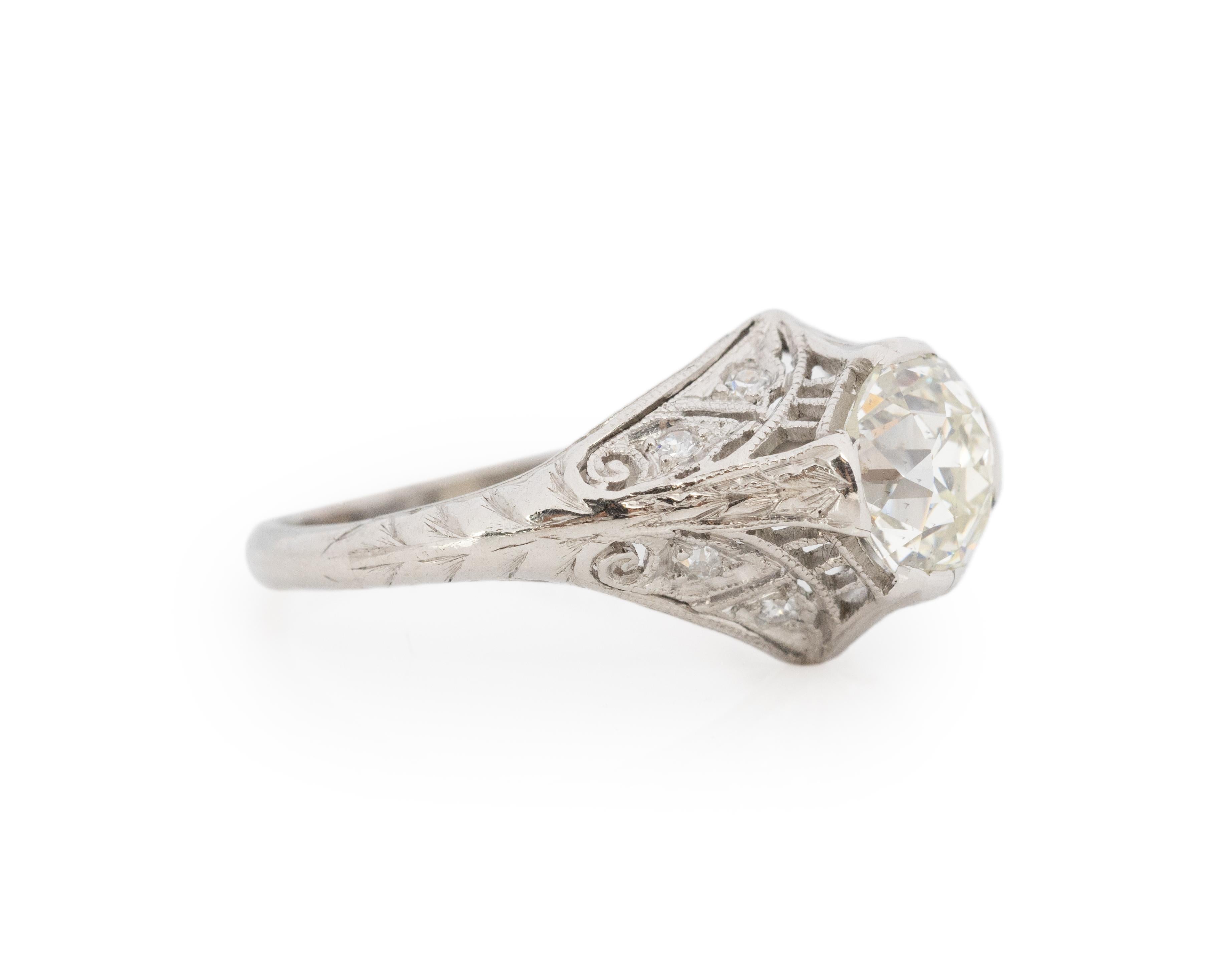 Old European Cut GIA 1.23 Carat Art Deco Diamond Platinum Engagement Ring For Sale