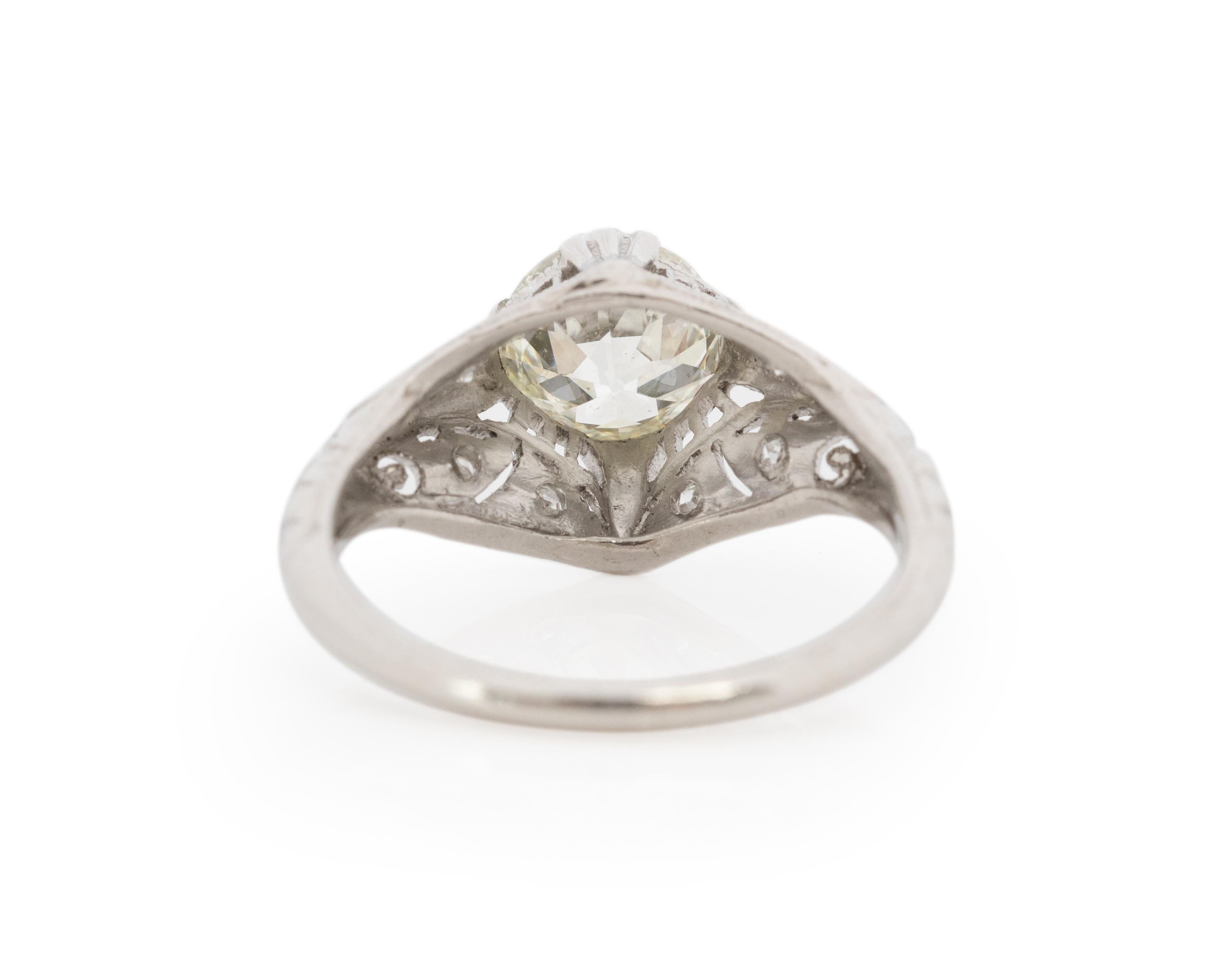 Bague de fiançailles Art déco en platine avec diamants de 1.23 carat certifiés GIA Bon état - En vente à Atlanta, GA