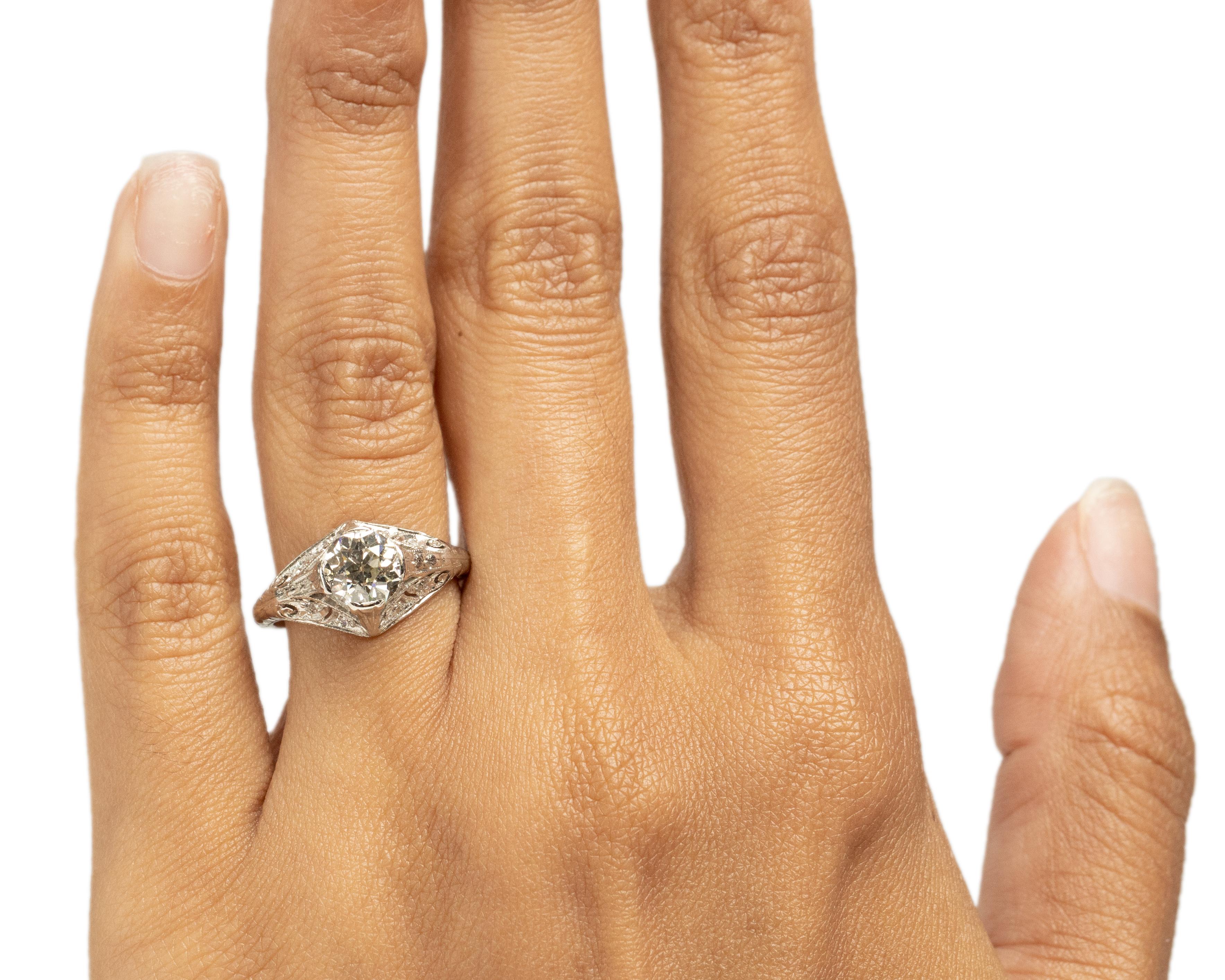 Bague de fiançailles Art déco en platine avec diamants de 1.23 carat certifiés GIA Pour femmes en vente