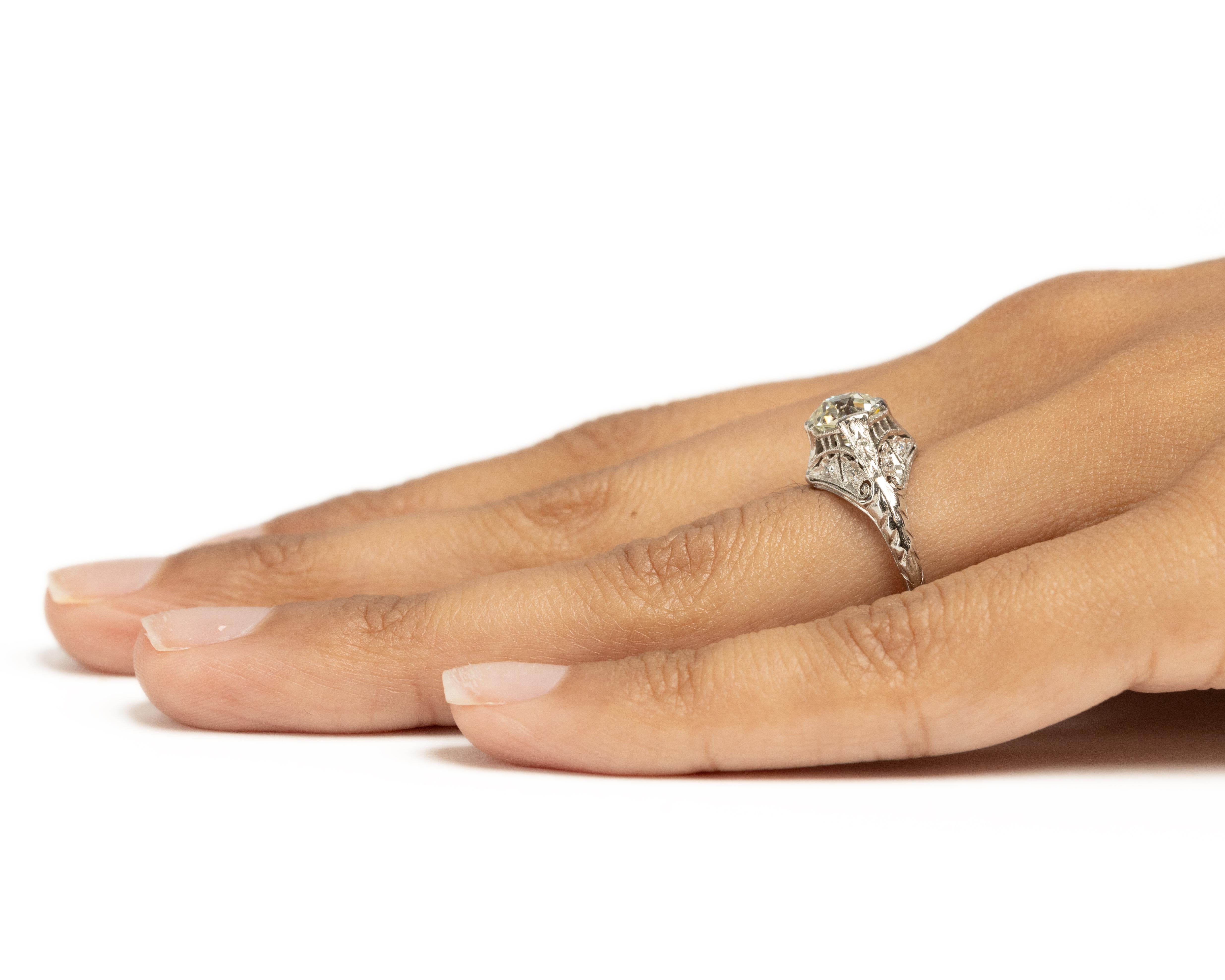 Bague de fiançailles Art déco en platine avec diamants de 1.23 carat certifiés GIA en vente 2