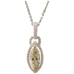 1.23 Carat Fancy Yellow Marquise Diamond Pendant 14 Karat Gold