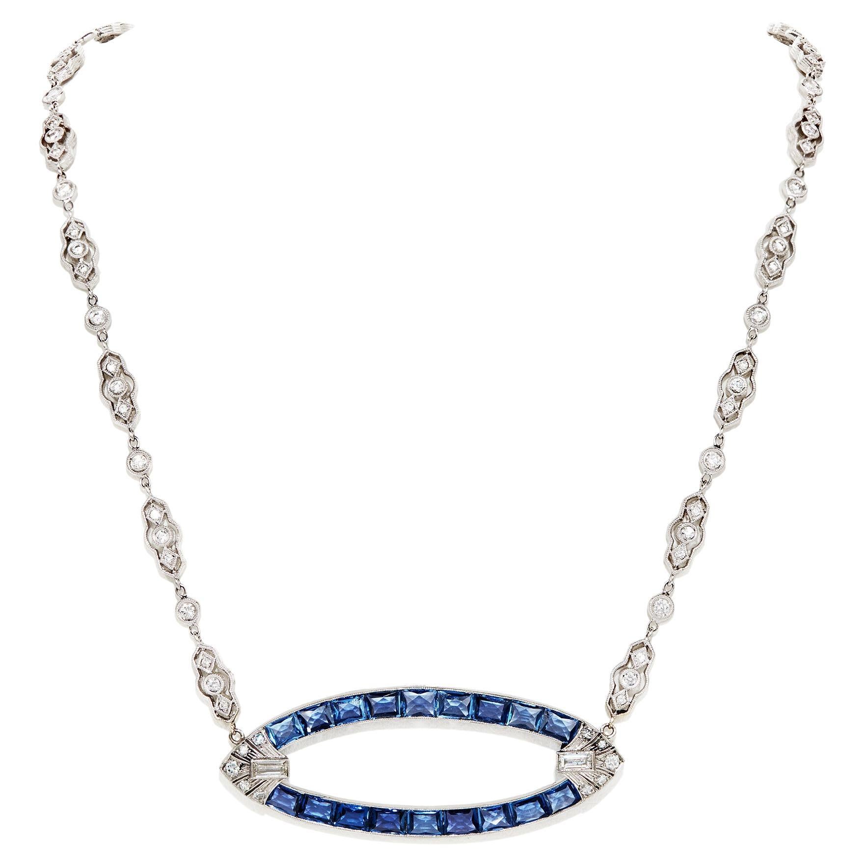 GIA 12.3 Carat NO HEAT Montana Marquis- Sapphire, Diamond & Platinum Necklace  For Sale