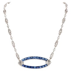 GIA 12.3 Carat NO HEAT Montana Marquis- Sapphire, Diamond & Platinum Necklace 