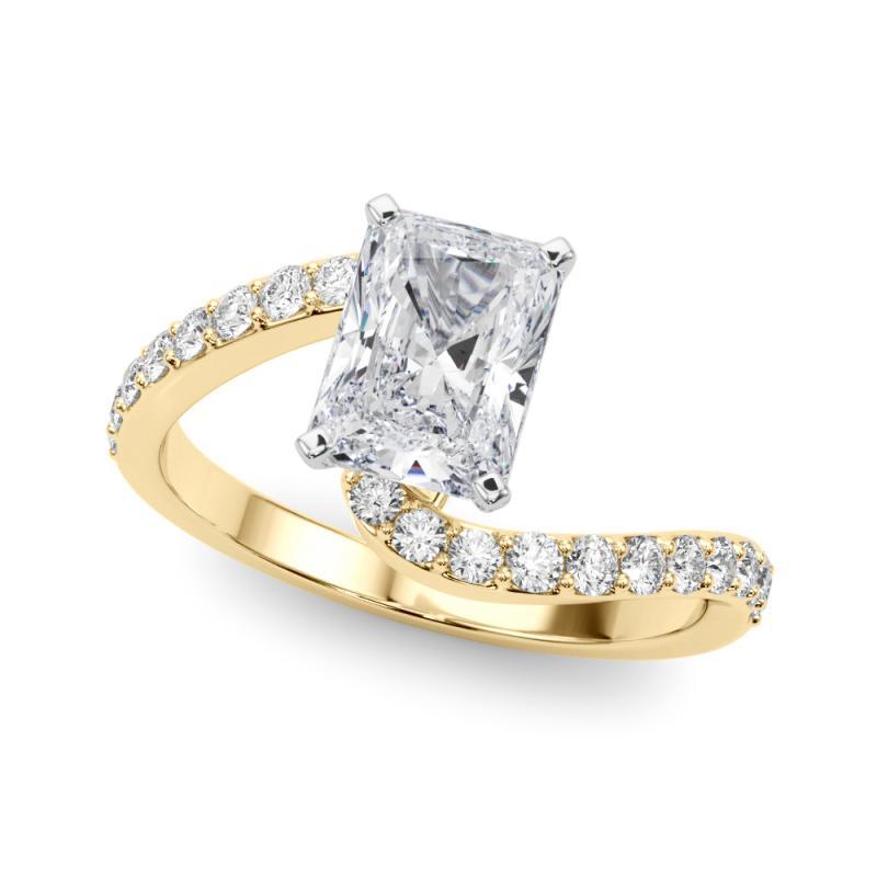 Radiant Cut GIA 1.23 Carat Radiant Curved Bypass Pave Shank 18K Yellow Gold Diamond Ring For Sale