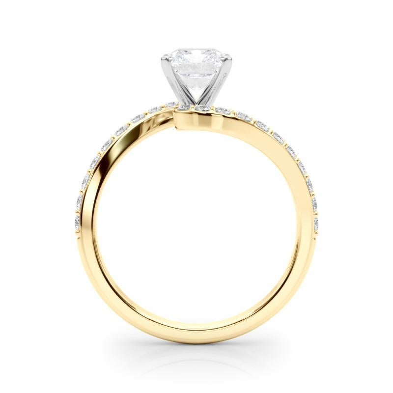 GIA 1.23 Carat Radiant Curved Bypass Pave Shank 18K Yellow Gold Diamond Ring In New Condition For Sale In New York, NY