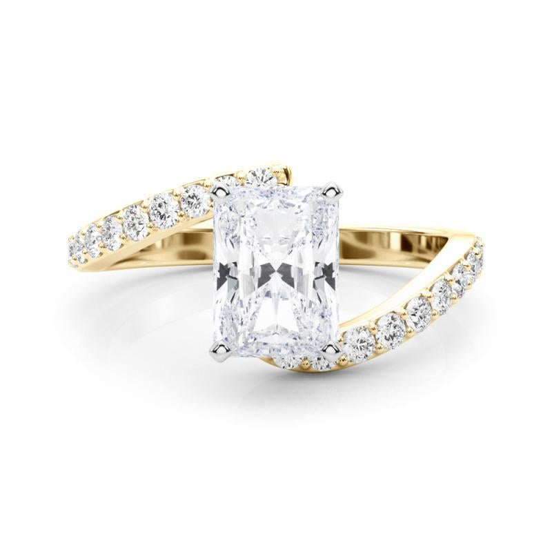 GIA 1,23 Karat Radiant gebogene Bypass Pave Shank 18K Gelbgold Diamantring