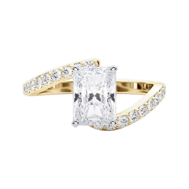 GIA 1.23 Carat Radiant Curved Bypass Pave Shank 18K Yellow Gold Diamond Ring