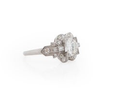 GIA 1.23 Carat Total Weight Art Deco Diamond Platinum Engagement Ring