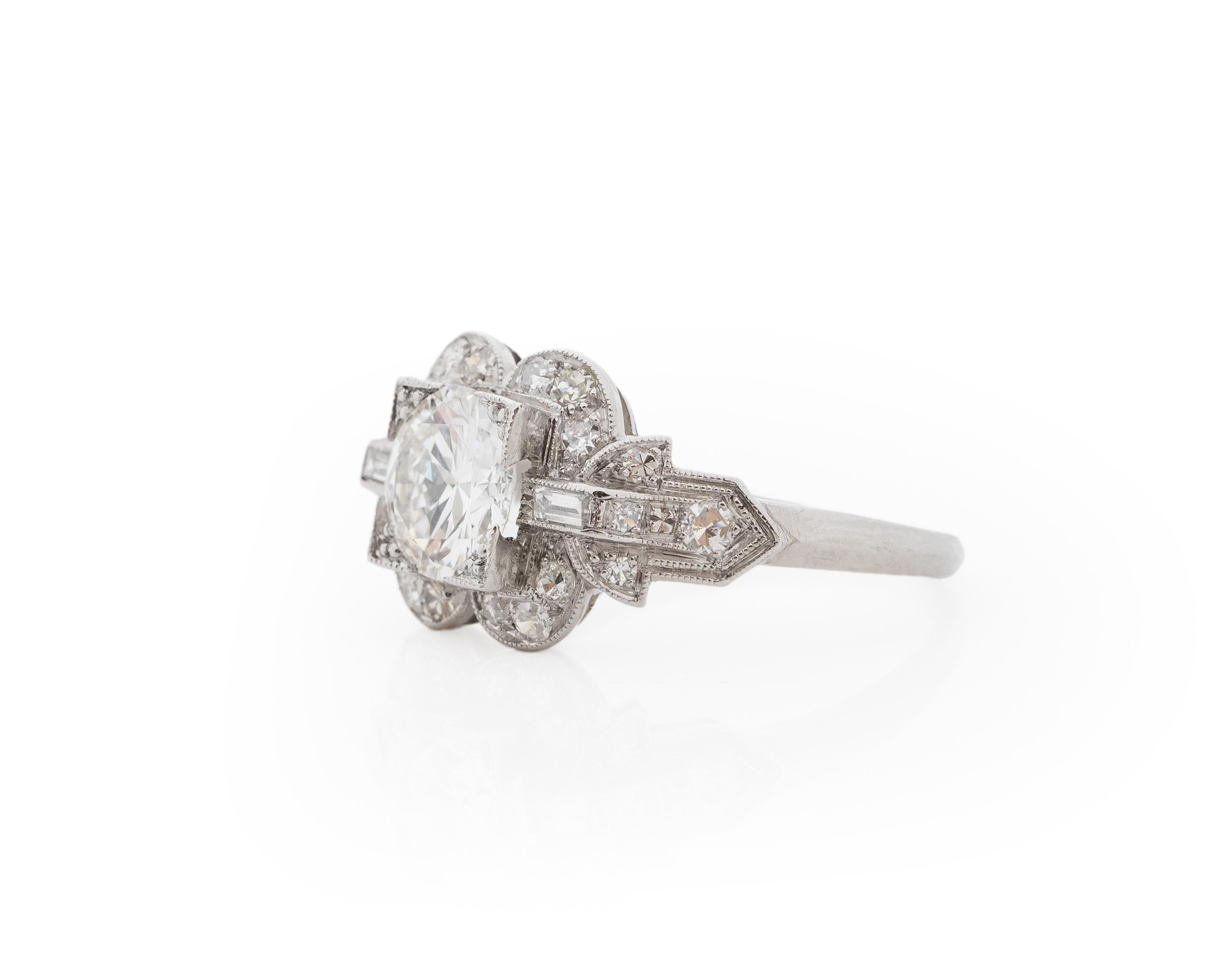 Old European Cut GIA 1.23 Carat Total Weight Art Deco Diamond Platinum Engagement Ring For Sale