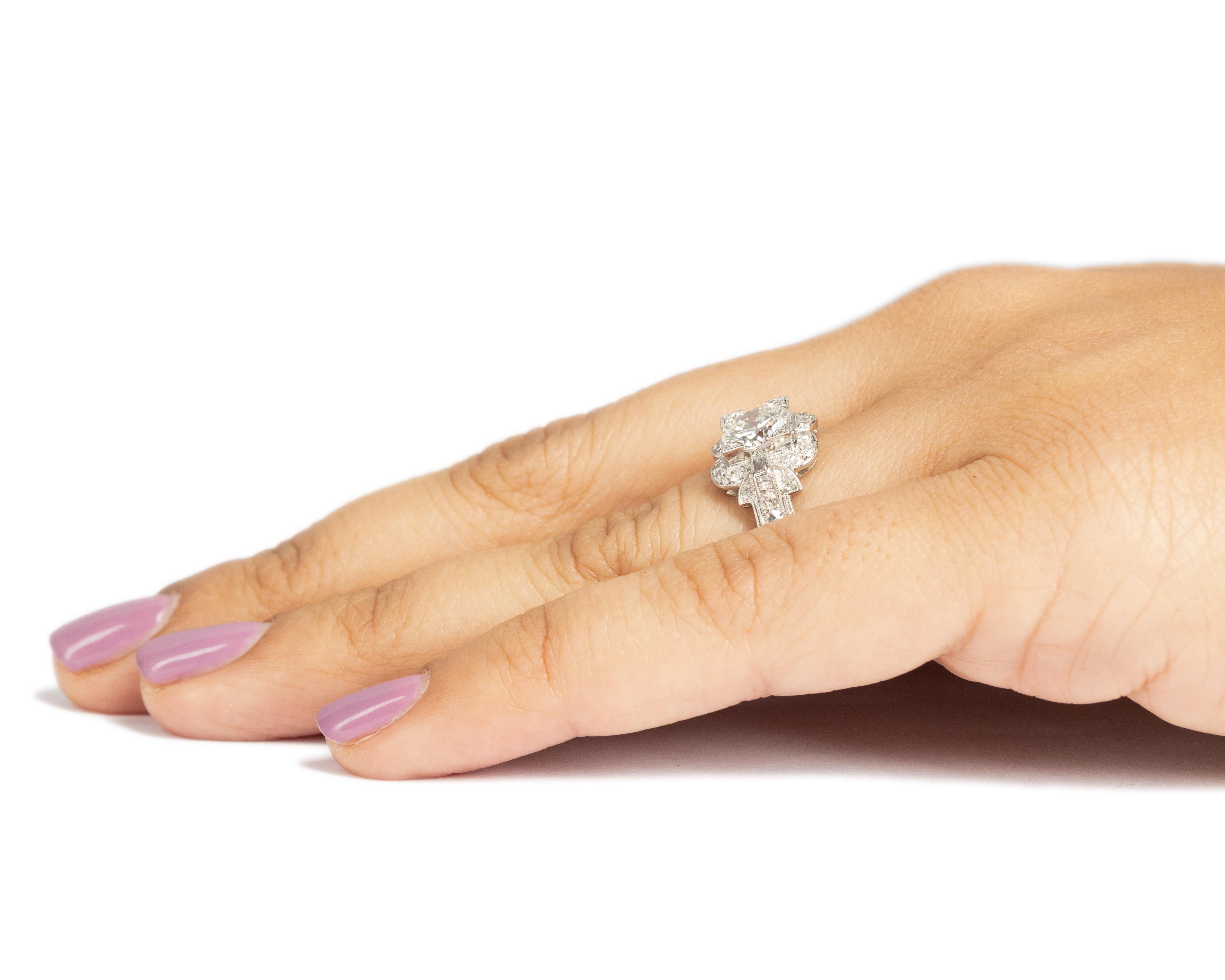 GIA 1.23 Karat Gesamtgewicht Art Deco Diamant Platin Verlobungsring im Zustand „Gut“ im Angebot in Atlanta, GA