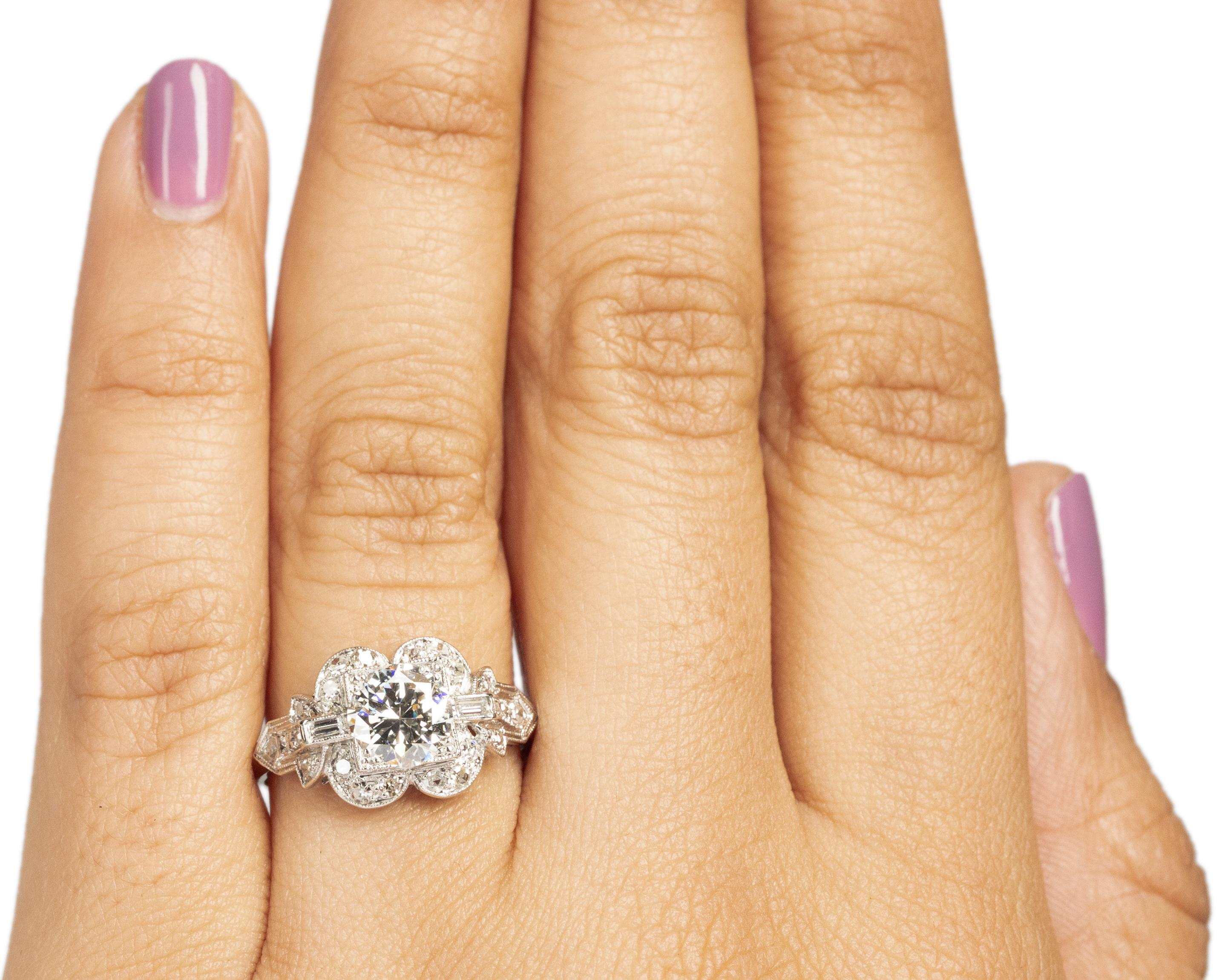 GIA 1.23 Karat Gesamtgewicht Art Deco Diamant Platin Verlobungsring Damen im Angebot