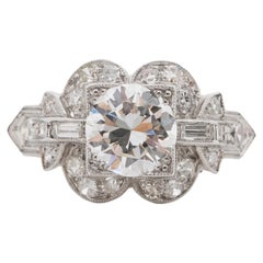 GIA 1.23 Carat Total Weight Art Deco Diamond Platinum Engagement Ring