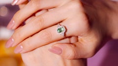 GIA 1,23 ct Anillo de compromiso Art Decó de oro blanco de 14 quilates con tsavorita verde viva