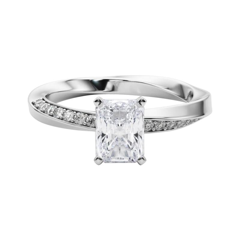 GIA 1.23ct Radiant Solitaire Twisted Square Band  Bague en diamant