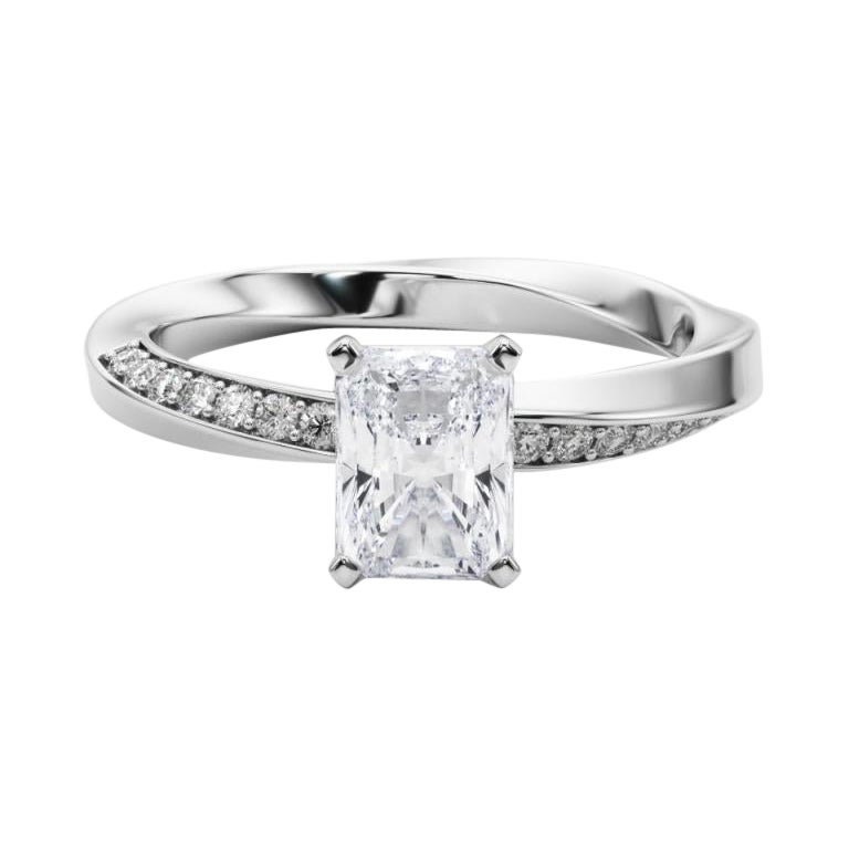 GIA 1.23ct Radiant Solitaire Twisted Square Band  Bague en diamant