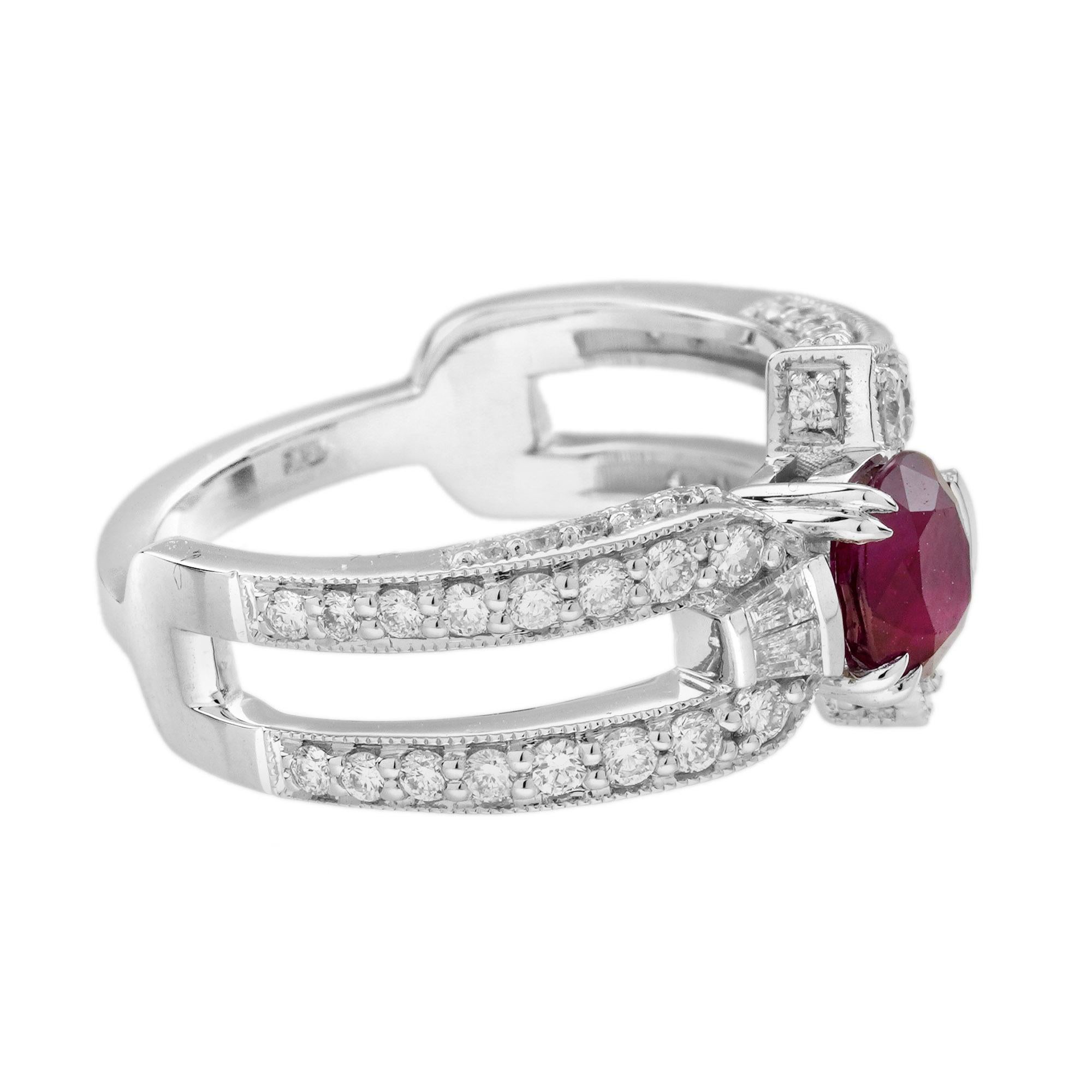 GIA 1.24 Ct. Ruby and Diamond Engagement Ring in 18K White Gold For Sale 4