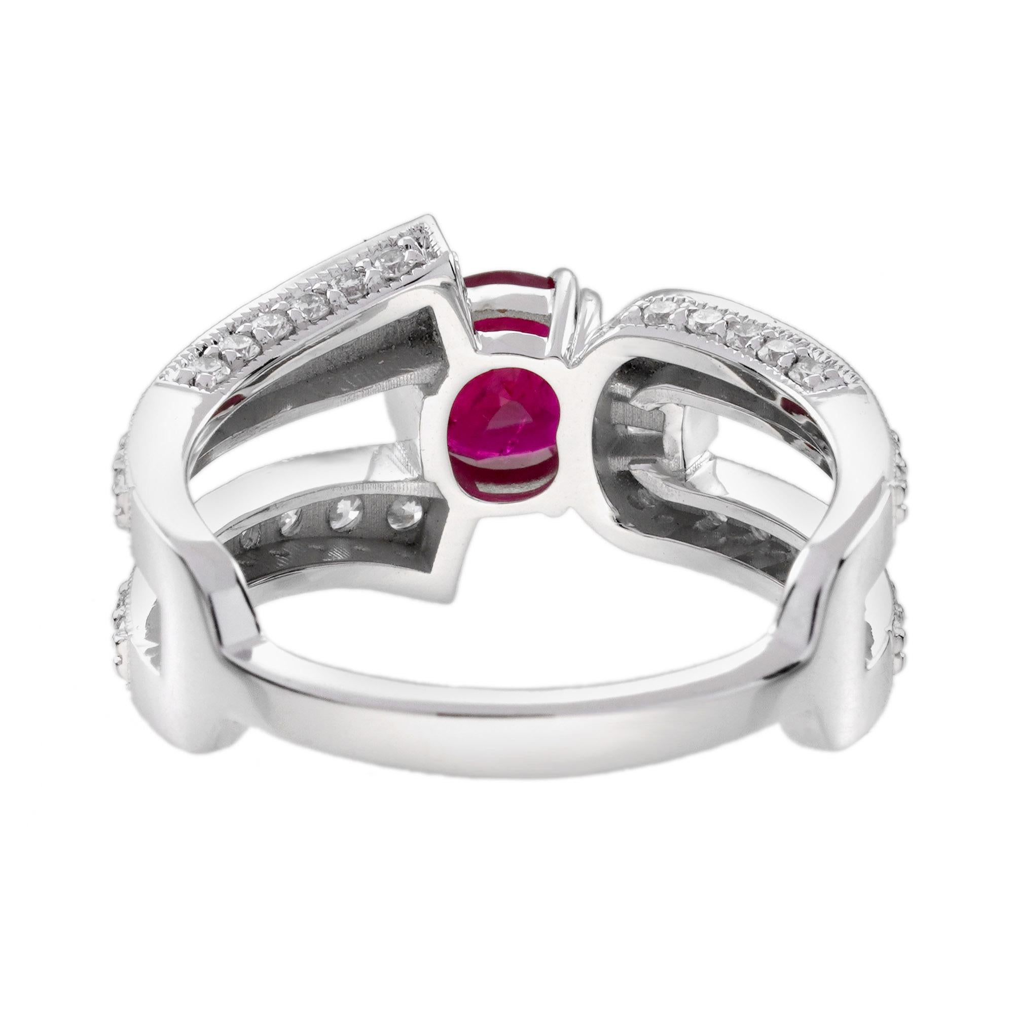 GIA 1.24 Ct. Ruby and Diamond Engagement Ring in 18K White Gold For Sale 5